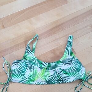 La Hearts Green and White Bikini Top